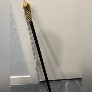 Vintage Black Wood and Gold Metal Walking Cane 23”